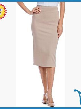 Ponte Pull On Midi Pencil Skirt, Form Fitting Work Skirt, Size Medium